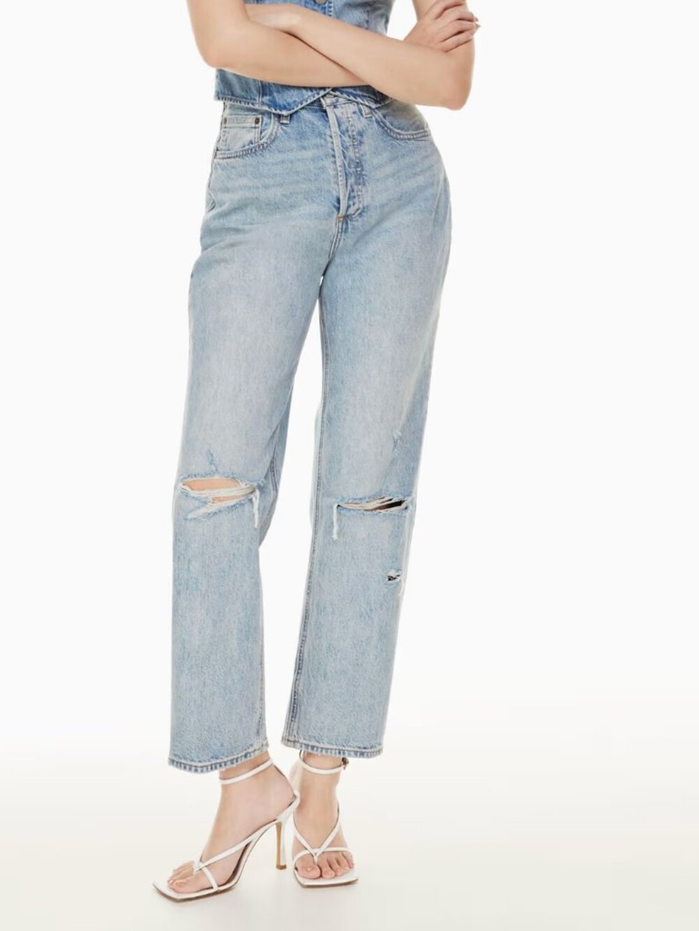 Aritzia Denim Forum The Joni High Rise Loose Rip  26W 29L picture this bleu rip